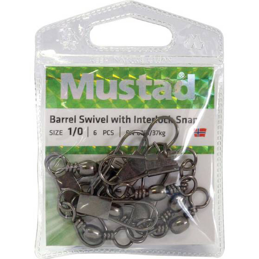 Mustad Barrel Swivel W/ interlock snap (10 pcs)